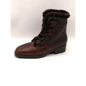 Danexx Boots Womens‎ Tigress Brown 6.5 Ankle Bootie Shoe Leather Faux Fur Trim
